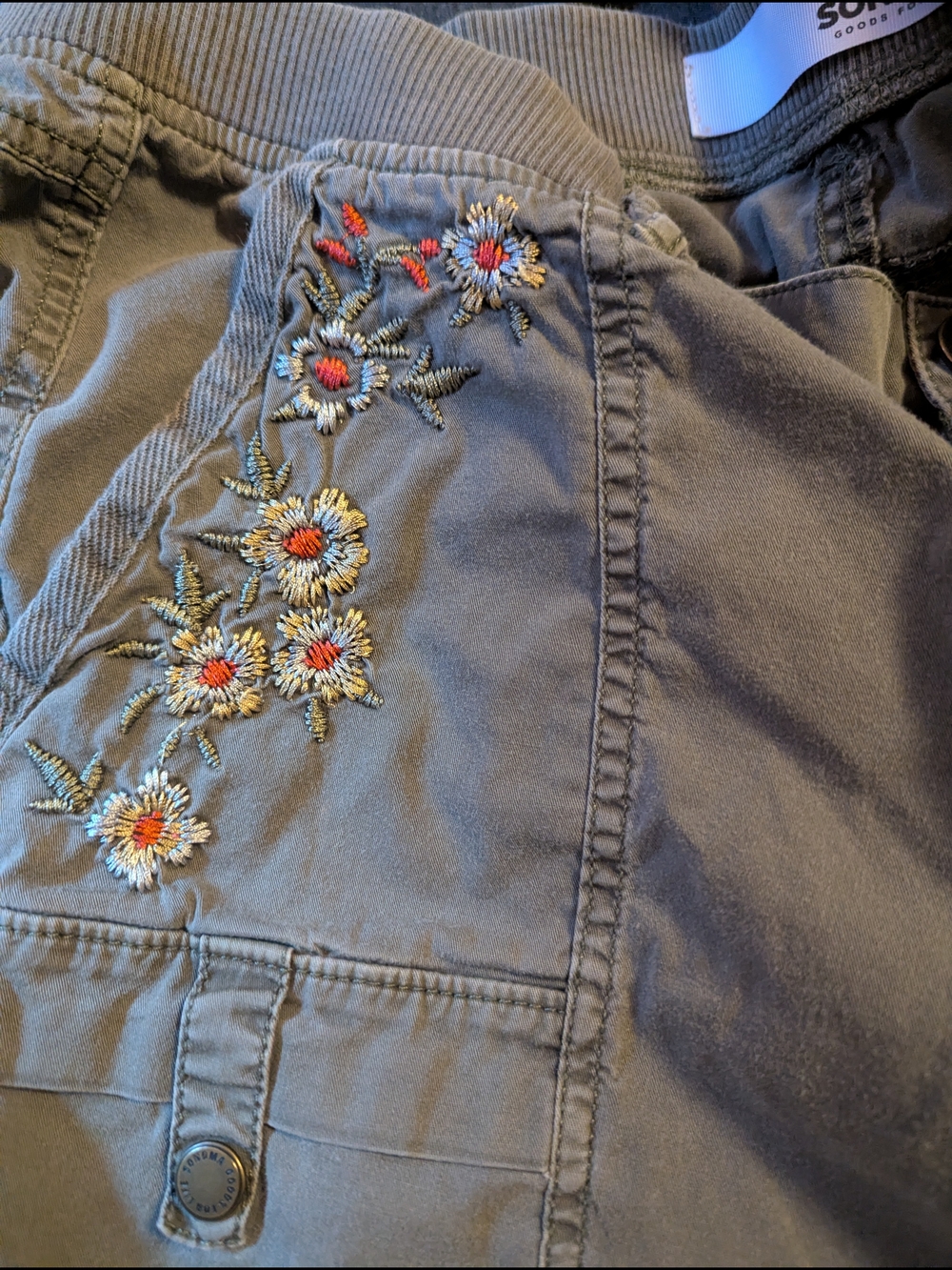 Sonoma Green Casual Utility Pants With Embroidery
